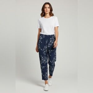 Anyhold  Women’s Size M Pull On Elastic Waist Drawstring Blue Floral Cari Pants